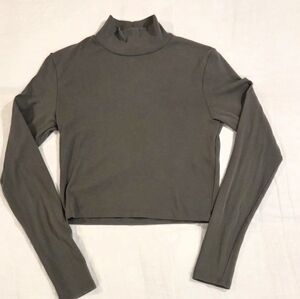 Zara Grey Brown Long Sleeve Mock Neck Crop Top